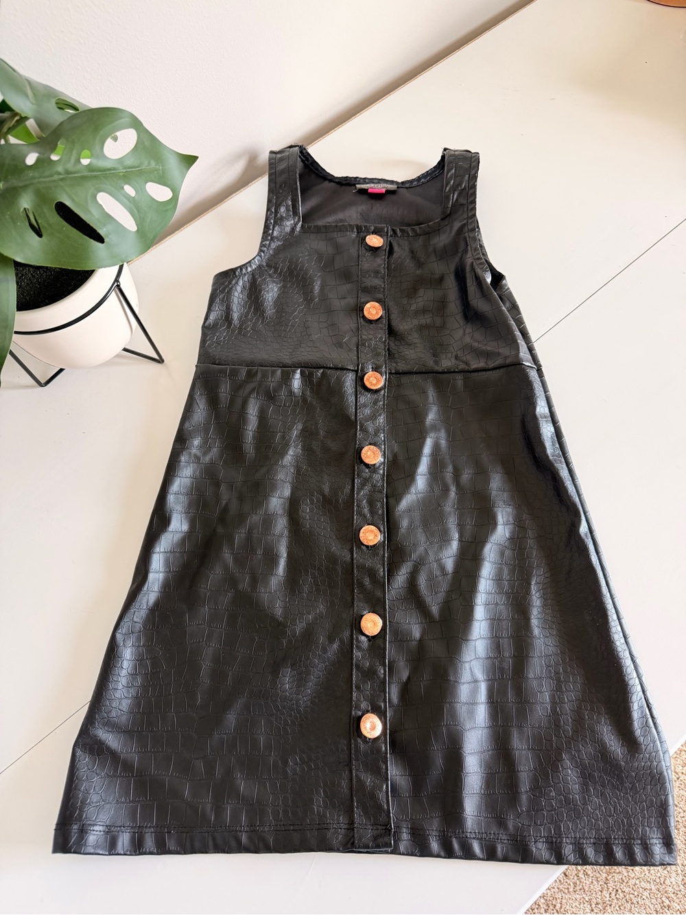 Vince Camuto Black Faux-Leather Button-Front little girls Dress Size 6